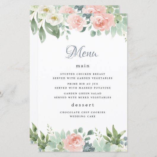 Kaarten in het menu Dusty Blue Blush Floral Garden (Voorkant / Achterkant)