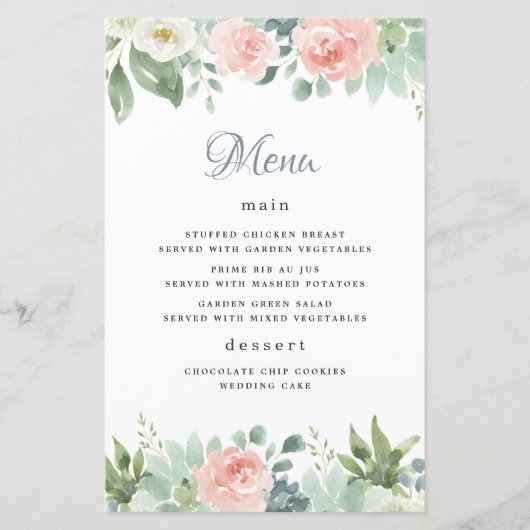 Kaarten in het menu Dusty Blue Blush Floral Garden (Voorkant)
