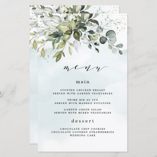 Kaarten in het menu Dusty Blue Greenery Floral Boh (Voorkant / Achterkant)