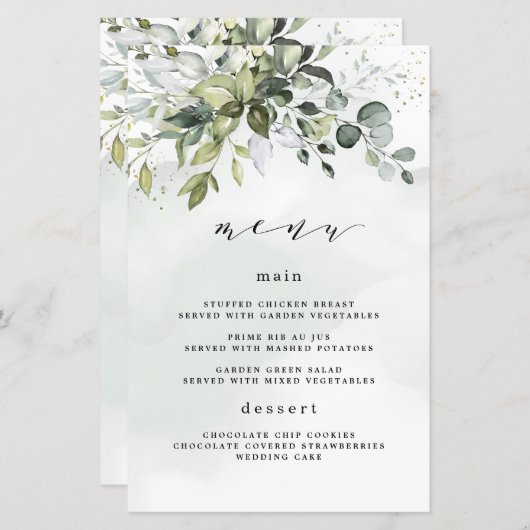 Kaarten in het menu Dusty Blue Greenery Floral Boh (Voorkant / Achterkant)