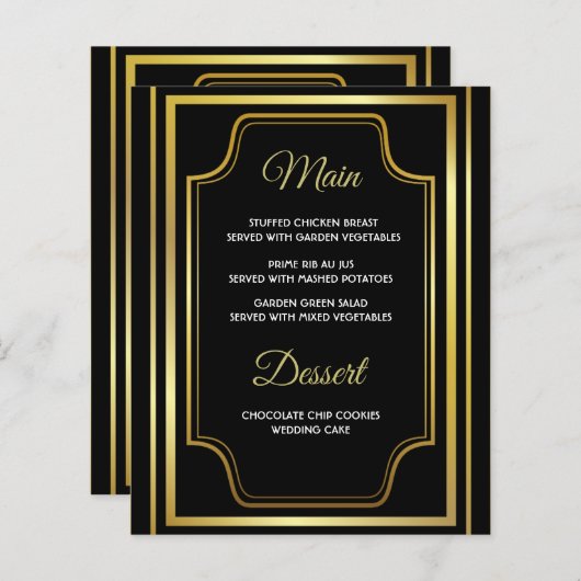 Kaarten in het menu Elegant Black Gold Wedding (Voorkant / Achterkant)