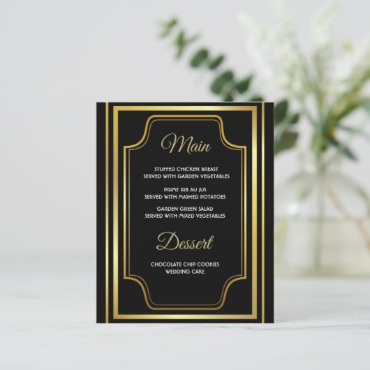 Kaarten in het menu Elegant Black Gold Wedding (Staand voorkant)