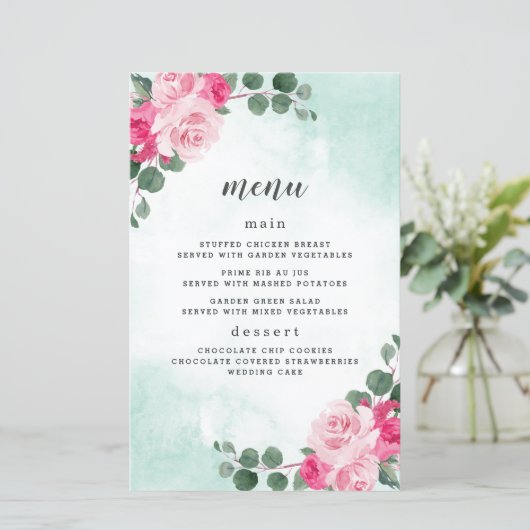 Kaarten in het menu Floral Wedding roze en groene  (Staand voorkant)