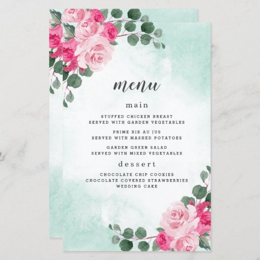 Kaarten in het menu Floral Wedding roze en groene  (Voorkant / Achterkant)