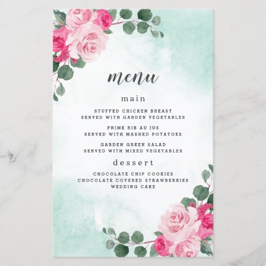 Kaarten in het menu Floral Wedding roze en groene (Voorkant)
