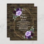 Kaarten in het menu Paars en gouden bruiloft (Voorkant / Achterkant)