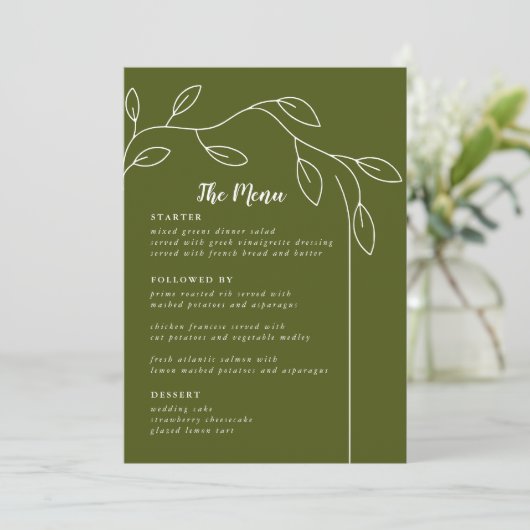 Kaarten in het menu Sage Green Wedding (Staand voorkant)