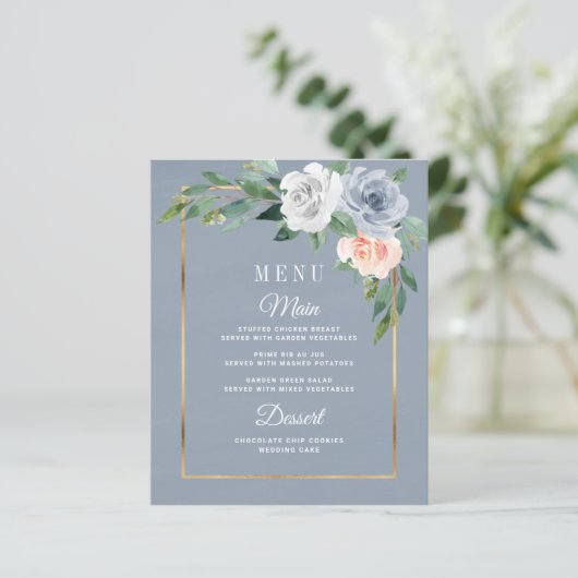 Kaarten in het menu Stustblauw Blush Pink Floral W (Staand voorkant)