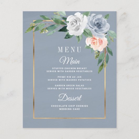 Kaarten in het menu Stustblauw Blush Pink Floral W (Voorkant)