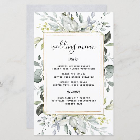 Kaarten in het menu Stusty Blue Gold Elegant Rusti (Voorkant / Achterkant)