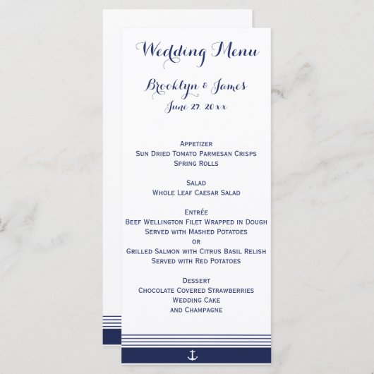 Kaarten in het menu White Custom Nautical Wedding (Voorkant / Achterkant)