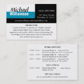 Kaarten met Black White en Blue Corner RESUME Visitekaartje (Voorkant / Achterkant)