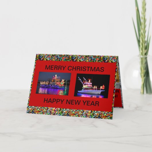 Kaarten met boten met kerstlichtjes (Voorkant)