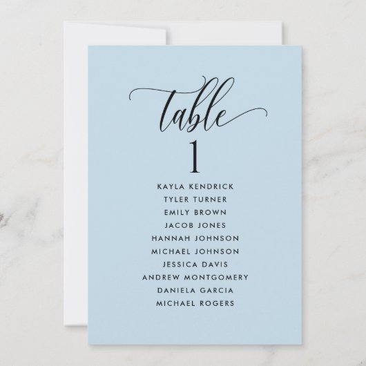 Kaarten met een donkerblauw stoelplan met gastname (Achterkant)