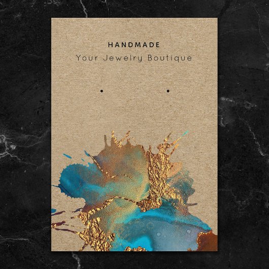 Kaarten met een modern inktplash Blue Gold Earring Visitekaartje