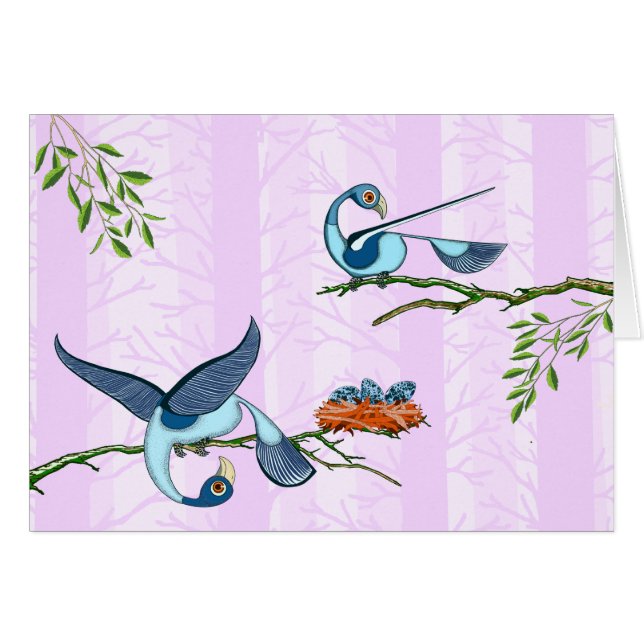 Kaarten met kleurrijke blauwe vogels, getiguleerd (Voorkant Horizontaal)