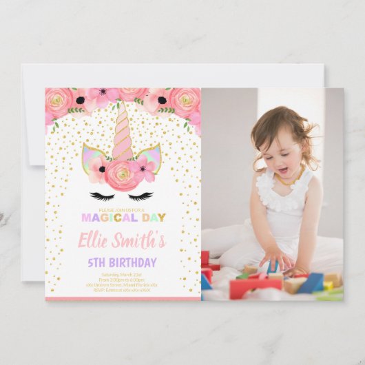 Kaarten met platbinding, roze Floral Unicorn (Voorkant)