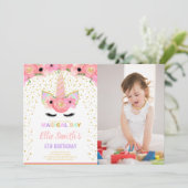 Kaarten met platbinding, roze Floral Unicorn (Staand voorkant)