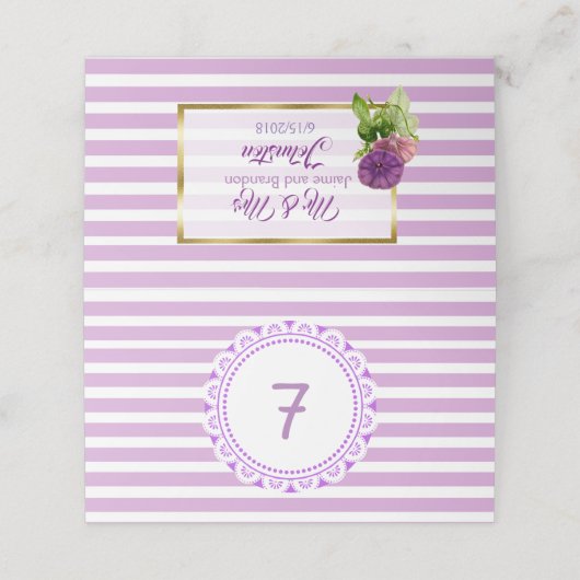 Kaarten Paars Petunia Wedding Table Aantal Plaatskaartje (Buitenkant ongevouwen)