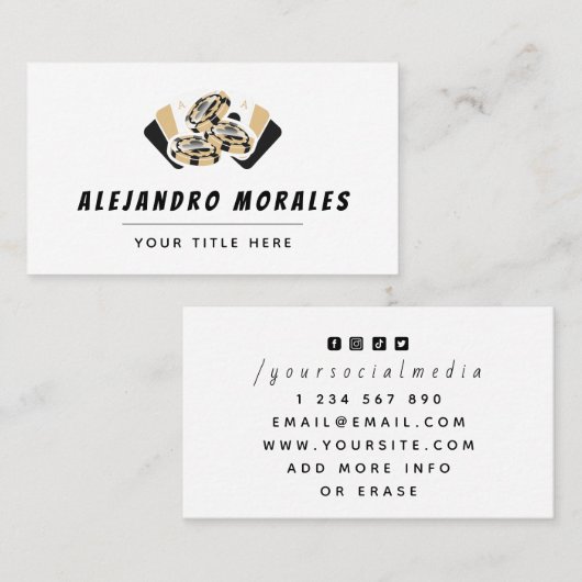 Kaarten plakken Kluizen van Clubs Chips Casino The Visitekaartje (Voorkant / Achterkant)