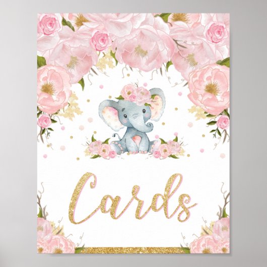 Kaarten Poster Elephant Birthday Baby shower (Voorkant)
