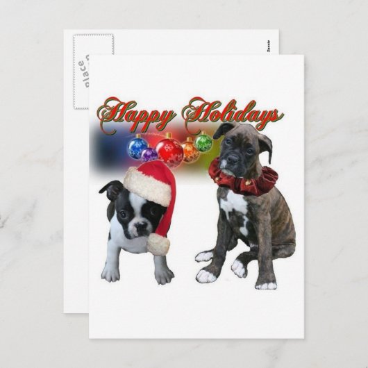 Kaarten: Prettige Feestdagen van BT en Boxer puppy (Voorkant / Achterkant)