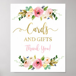 Kaarten, roze en goudflorale cadeaus poster