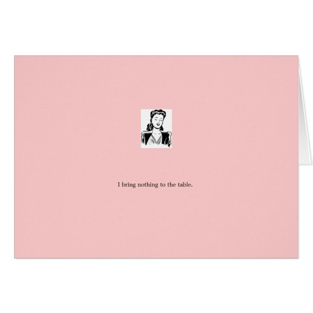 kaarten: roze "Ik breng niets aan tafel" (Voorkant Horizontaal)
