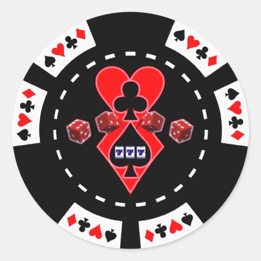 KAARTEN SLOTS EN DICE POKER CHIP RONDE STICKER (Voorkant)