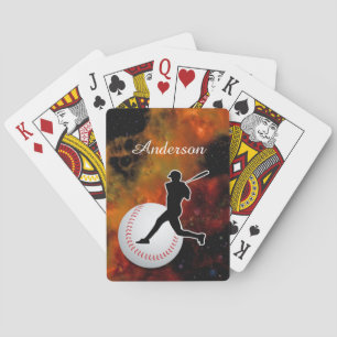 Kaarten spelen met honkbalspeler en bal