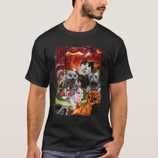 Kaarten spelende katten t-shirt (Voorkant)