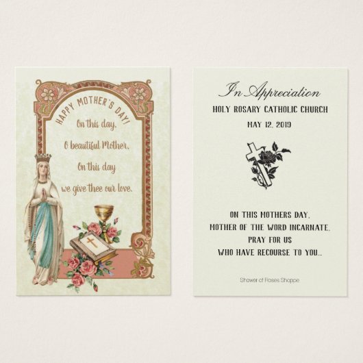 Kaarten ter herinnering aan de Moederdag van Virgi Visitekaartje (Voorkant /achterkant)