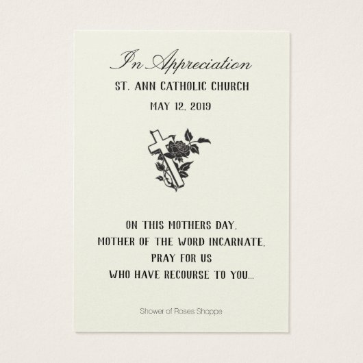 Kaarten ter herinnering aan de Moederdag van Virgi Visitekaartje (Achterkant)