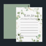Kaarten van de gouden Confetti Eucalyptus Foliage<br><div class="desc">Deze gouden kaarten met eucalyptusnaaldboekjes zijn de perfecte activiteit voor een ritse trouwreceptie of vrijgezellenfeest. Het ontwerp is voorzien van waterverf eucalyptus groene loof met gouden confetti. Het teken Bucket List wordt apart verkocht.</div>