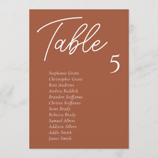 Kaarten van de Terracotta Wedding Table Seating Ch (Achterkant)