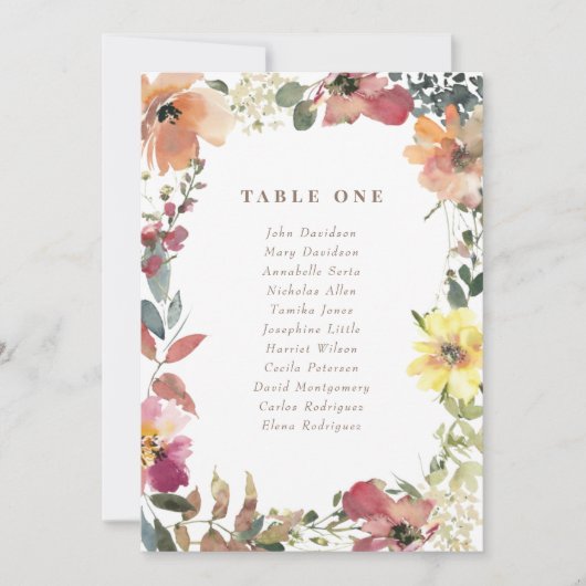 Kaarten van de Wildflower Wedding Seating Chart (Voorkant)
