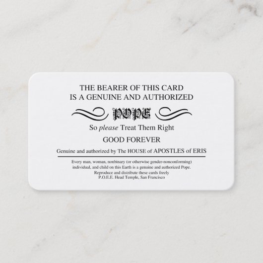 Kaarten van Discordian Pope Visitekaartje (Voorkant)