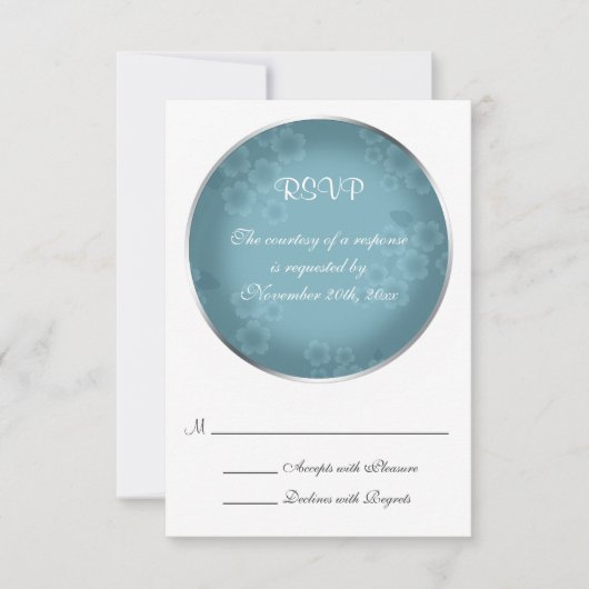Kaarten van Floral Watermark Slate Blue Wedding RS RSVP Kaartje (Voorkant)