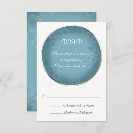 Kaarten van Floral Watermark Slate Blue Wedding RS RSVP Kaartje (Voorkant / Achterkant)