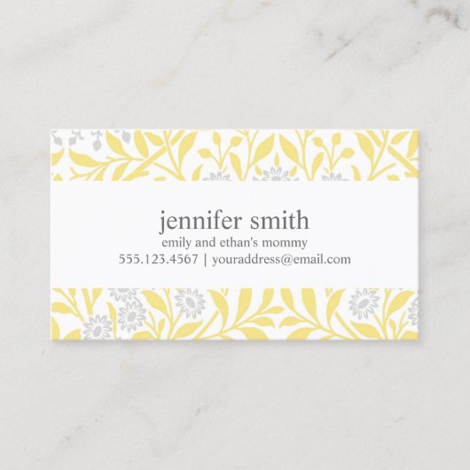 Kaarten van geel en grijs Floral Contactkaartje (Voorkant)