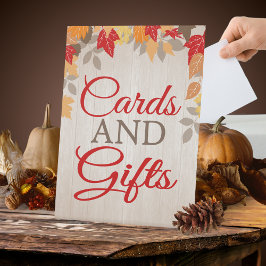 Kaarten van herfsten en cadeautjes voor een bruid  reclamebord met voetstuk