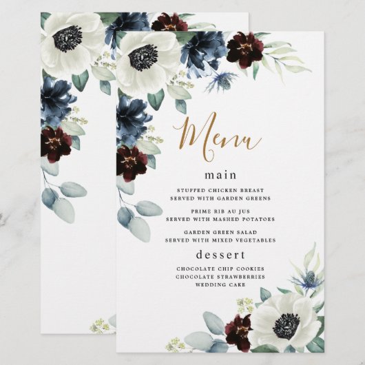 Kaarten van het Anemone Navy Blue Burgundy Boho We (Voorkant / Achterkant)