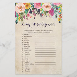 Kaarten van het Baby shower Word Scramble Game