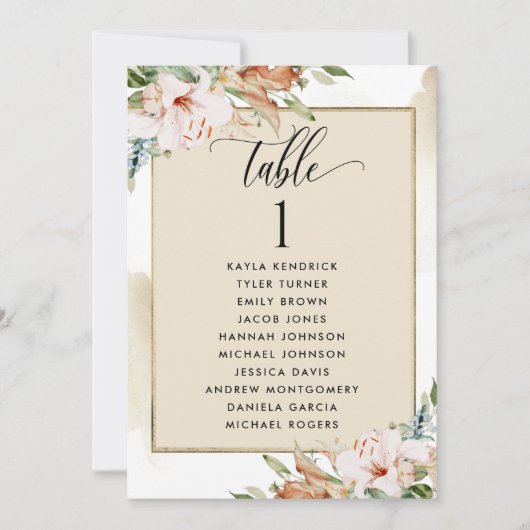 Kaarten van het Beige en Roze Zitplan met de Naam  (Voorkant)