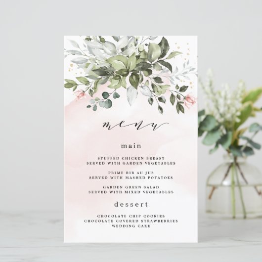 Kaarten van het Blush Gold Greenery Dusty Blue Wed (Staand voorkant)