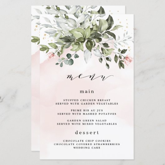 Kaarten van het Blush Gold Greenery Dusty Blue Wed (Voorkant / Achterkant)