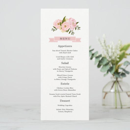 Kaarten van het Blush Pink Peonies Wedding Menu (Staand voorkant)