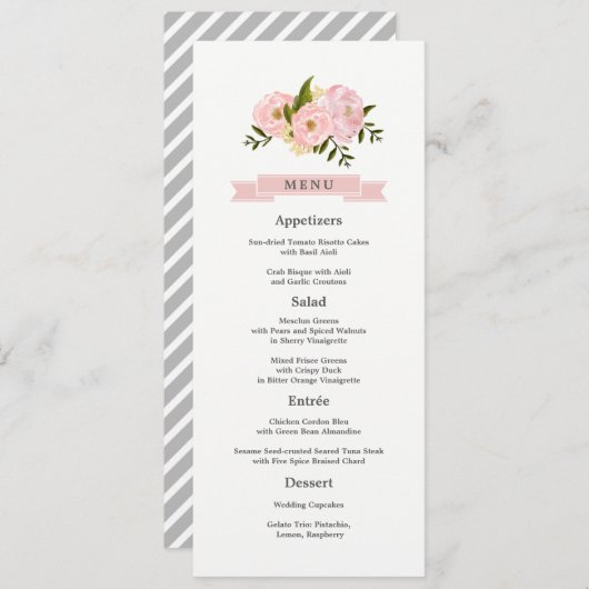 Kaarten van het Blush Pink Peonies Wedding Menu (Voorkant / Achterkant)