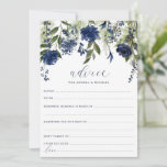 Kaarten van het bruinbruidsmeisje<br><div class="desc">Advice-Kaarten voor uw marinevluttend blauw huwelijk of Vrijgezellenfeest - met blauwe wilde bloemen en groen / bladeren. Deze 5x7 adviezen vormen een leuke manier voor je gasten om hun huwelijksraad te delen voor de bruid of het nieuwe paar. Op de achterkant is een blauw blauw floraal met de initialen van...</div>