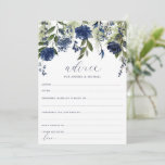 Kaarten van het bruinbruidsmeisje<br><div class="desc">Advice-Kaarten voor uw marinevluttend blauw huwelijk of Vrijgezellenfeest - met blauwe wilde bloemen en groen / bladeren. Deze 5x7 adviezen vormen een leuke manier voor je gasten om hun huwelijksraad te delen voor de bruid of het nieuwe paar. Op de achterkant is een blauw blauw floraal met de initialen van...</div>